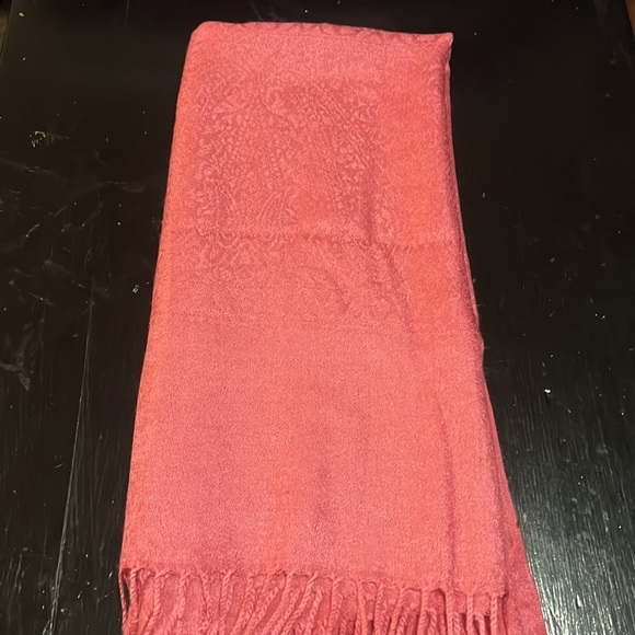 Pashmina-Shawl/Scarf in Jacquard Pattern Deep Coral 28”W x 68”H - Picture 10 of 14